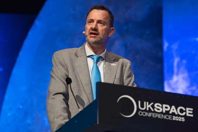 UK Space Agency CEO, Dr Paul Bate speaking at the UK Space Conference in Manchester.