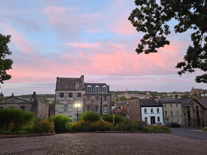 Image shows a view of Lancaster at sunset.