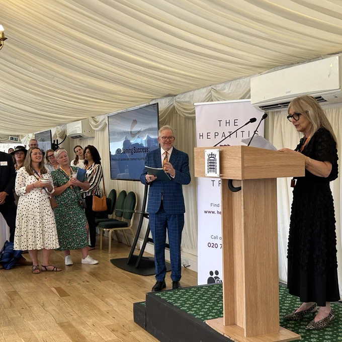 Rachel Halford, The Hepatitis Trust CEO, speaking to a crowd