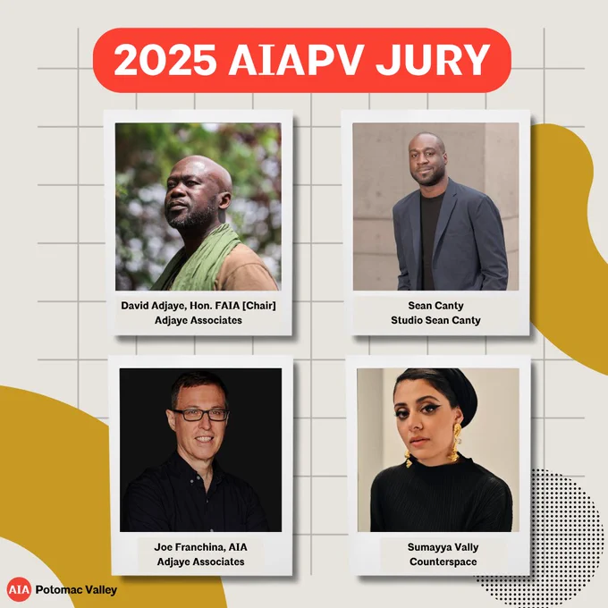 This year’s panel brings together an accomplished group of firm leaders, offering a diverse range of expertise and perspectives. Their collective insight will help celebrate the very best in design innovation, creativity, and impact.

A special thank you to Jury Chair David Adjaye, Hon. FAIA, of Adjaye Associates, for assembling such an exceptional group. We’re deeply grateful for the time, dedication, and thoughtful evaluation they are bringing to this year’s submissions, and we look forward to the excellence their deliberation will recognize.

#AIAPV #AIAPotomacValley #AIAPVAwards2025 #DesignAwards2025#Architecture #ExcellenceInDesign 