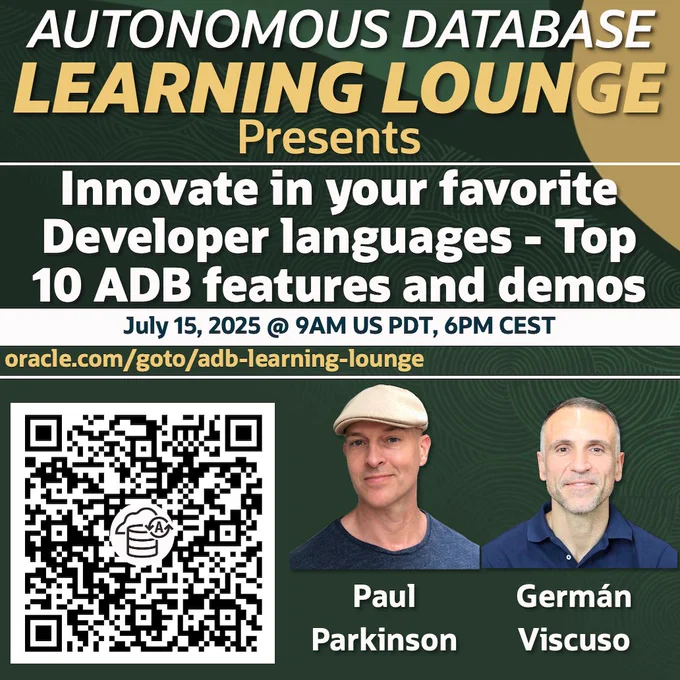 Autonomous Database Learning Lounge series presents:  Innovate in your favorite Dev languages - Top 10 Autonomous Database features and demos