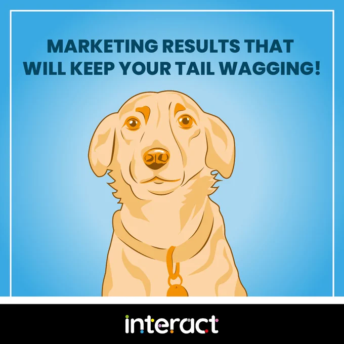 Text: 'Marketing results that will keep your tail wagging!' with illustration of Debbie the dog 