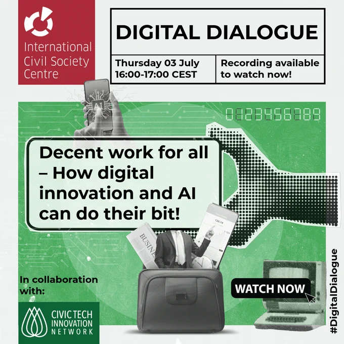 Watch now -
Digital Dialogue: Decent Work for All – How digital innovation and AI can do their bit!