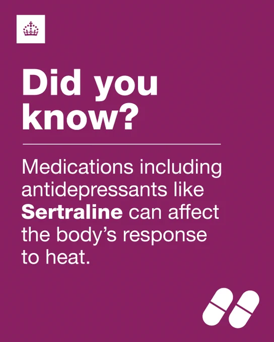 Did you know? Medications including antidepressants like Sertraline can affect the body's response to heat