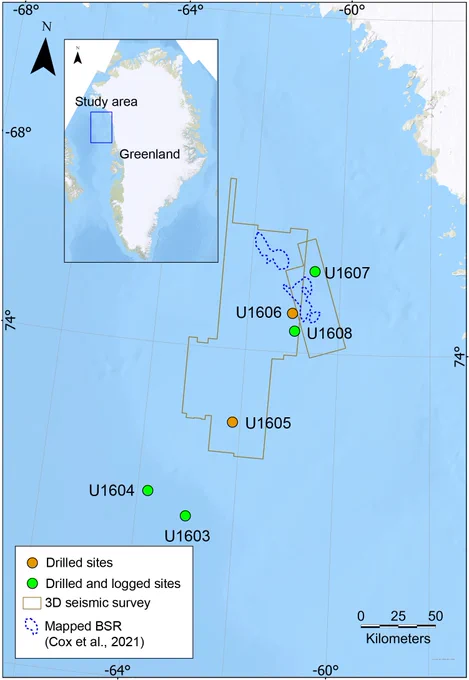 Location of Expedition 400 drill sites.