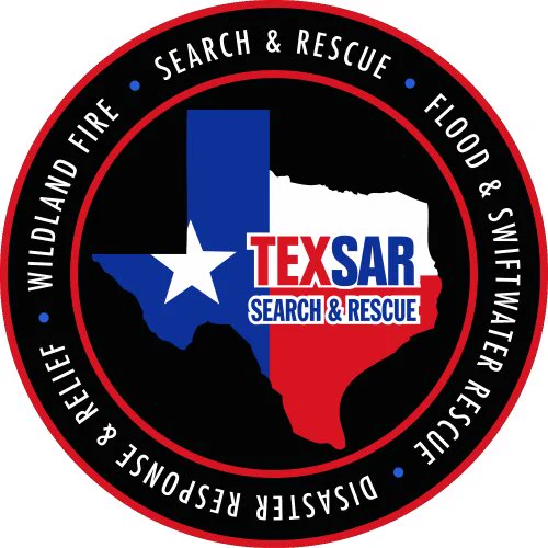 Logo for Texas Search And Rescue featuring the state of Texas
