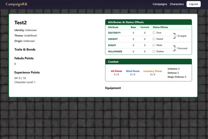 Screenshot of a work in progress online campaign tool