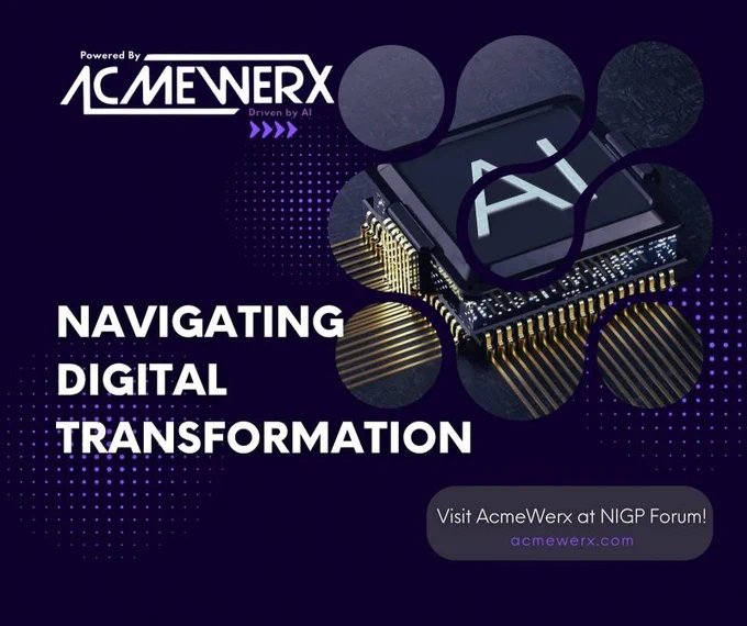 Are federal agencies ready for the next wave of digital transformation?

ACMEWERX provides transparent, vendor-independent solutions designed to integrate seamlessly with your existing framework, ensuring complete data ownership and reducing technical debt. 

Discover how our verifiable zero-trust solutions and AI-ready capabilities can empower your procurement operations. Connect with us at NIGP Forum, Booth #457 and explore a smarter, more secure future for your agency. 