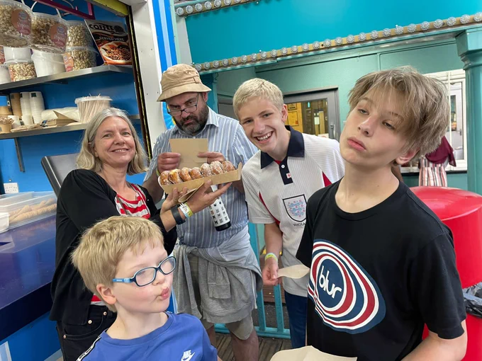 People with donuts.