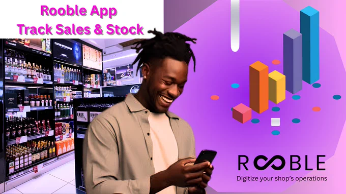 Shop owner logging sales and expenses using the Rooble app on their phone — ditching paperwork for smarter business tracking.
