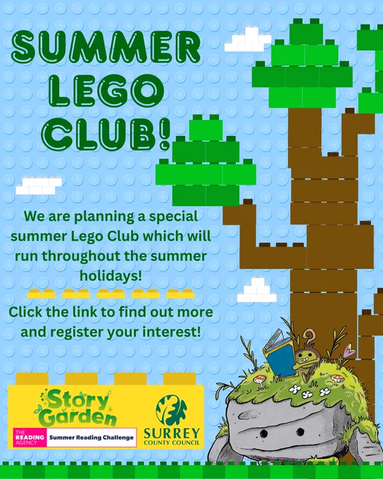 Poster advertising a Summer Lego Club.