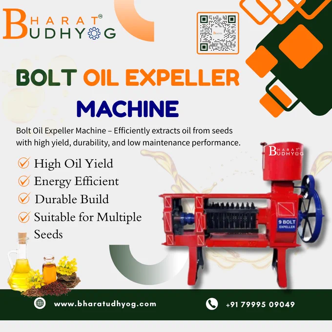 Bolt Oil Expeller Machine by Bharat Udhyog designed for efficient oil extraction from multiple seeds.