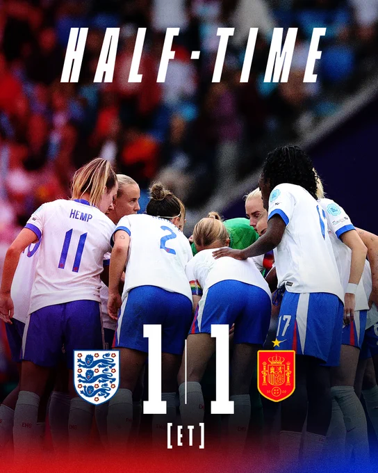 England 1-1 Spain in extra-time