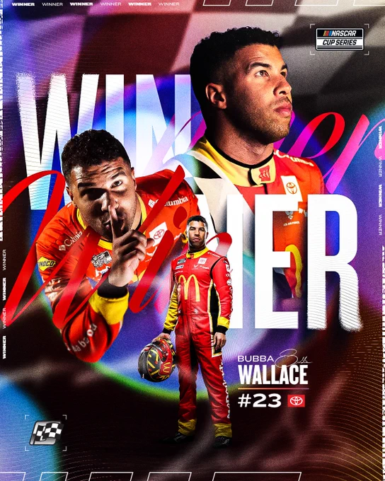 A NASCAR Cup Series winner graphic for Bubba Wallace. 