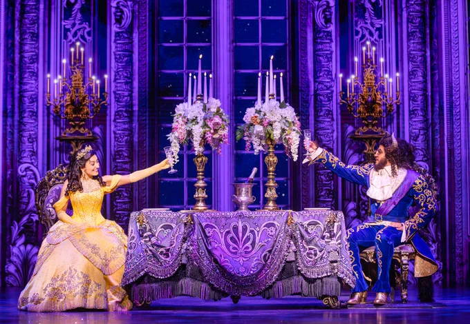 Shubshri Kandiah (as Belle) (on left) and Brendan Xavier (as the beast) (on right) in Beauty and the Beast The Musical by Disney at Crown Perth