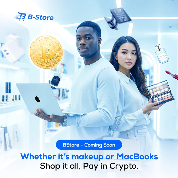 From lipsticks to laptops — BStore brings it all under one roof. 🛍️
And yes, you can finally pay in crypto. 💸
BStore — Coming Soon to your phone screen.

#BStore #Ecommerce #ComingSoon #CryptoCommerce #Crypto #Blockchain