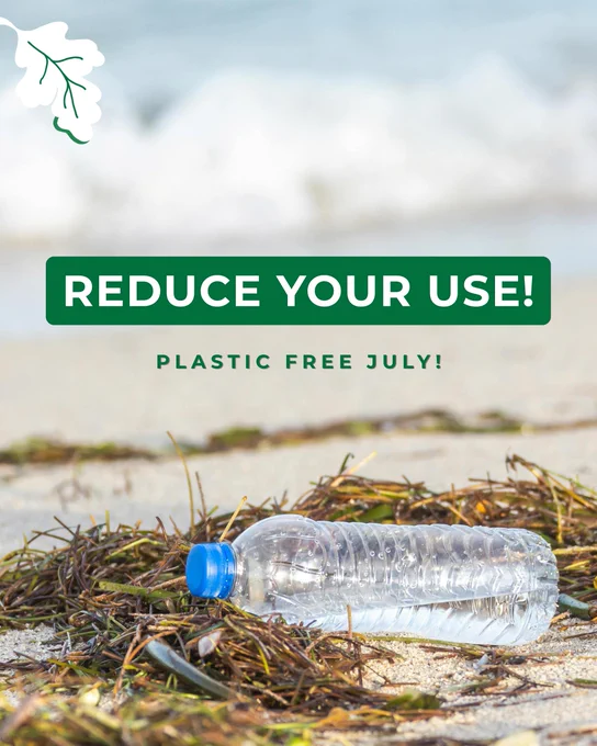 Reduce your use! photo of a plastic water bottle on a beach