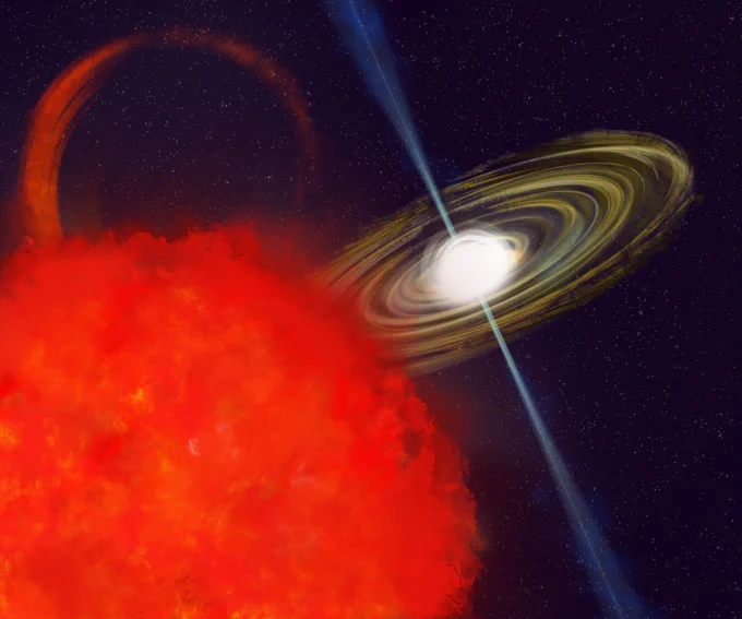 Artist impression of the long-period transient J1634 44, revealed to be a white dwarf with a companion. Credits: NSF/AUI/NSF NRAO/P. Vosteen