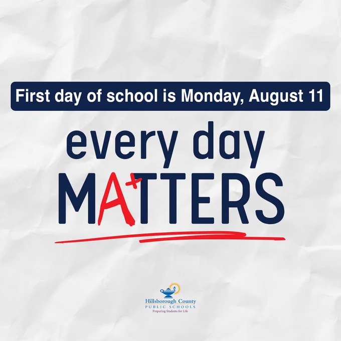 Paper saying first day of school is August 11th. Everyday matters.