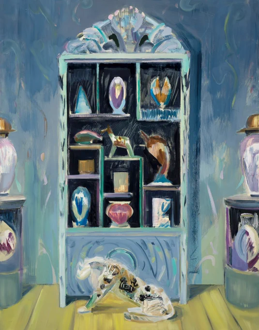 Mairead O'hEocha, Chinese Cabinet, Adams Auctioneers, Dublin, 2024, oil on board, 100 x 78 cm. Image courtesy of the artist.