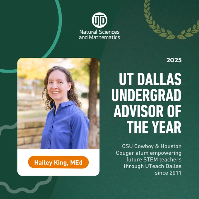 Photo of academic advisor, Hailey King, on green background.
