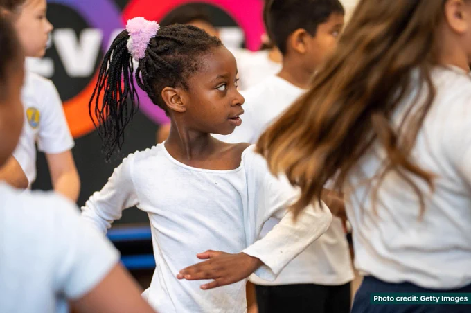 Schoolchildren doing exercises as part of a workout
