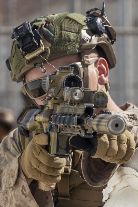 U.S. Marine Corps Lance Cpl. Kenneth Moon, an infantry rifleman with 2nd Battalion, 2nd Marine Regiment, 2nd Marine Division, holds security during a base defense exercise as part of exercise Native Fury 25 in Jordan, July 6, 2025.  Native Fury 25 is a biannual exercise focused on the demonstration of the rapid offload and integration of a Maritime Prepositioned Force in the U.S. Central Command area of operations in support of regional security, crisis response, and contingency operations. (U.S. Marine Corps photo by Lance Cpl. Isabella Ramos) 