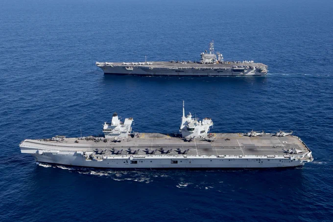 HMS Prince of Wales and USS George Washington in the Timor Sea