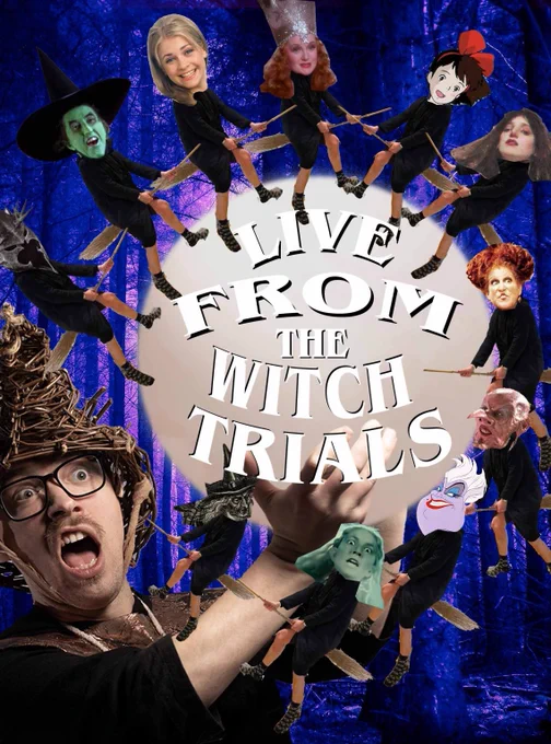 Poster, with Edy in a pointy hat and a load of movie witches flying around the moon 