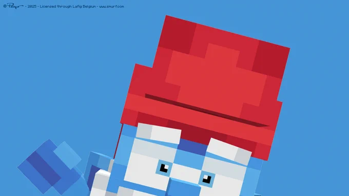 Papa Smurf in Minecraft with a blue background