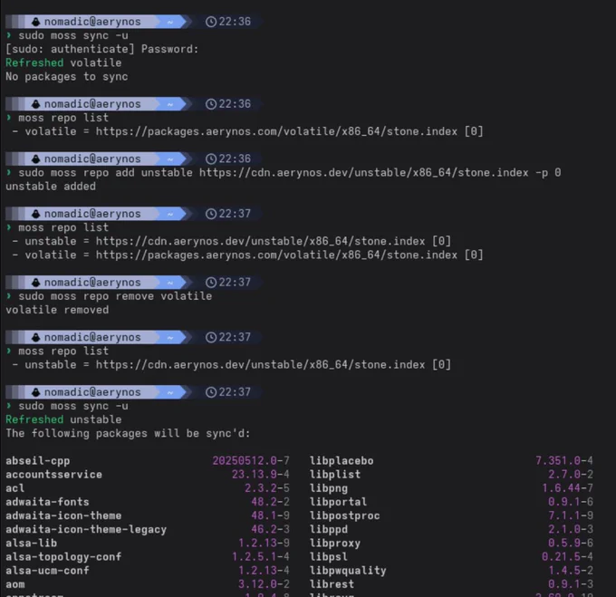 Process to transition to the new CDN accelerated repo on a fresh install of AerynOS