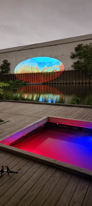 The Wild Mile floating park with bisexual lighting and projected art.