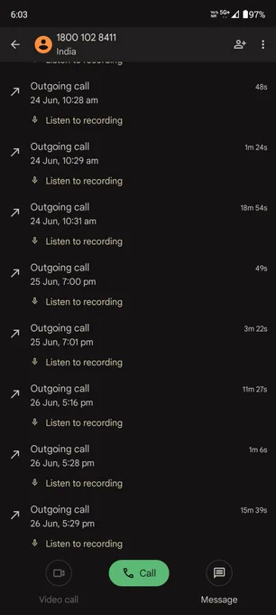 Outgoing call from my side to OnePlus team 