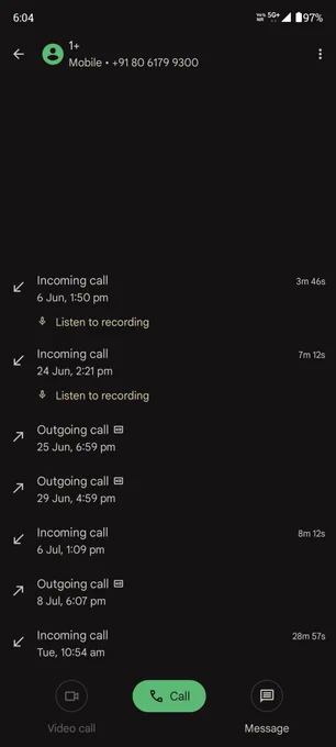 Call receive from OnePlus 