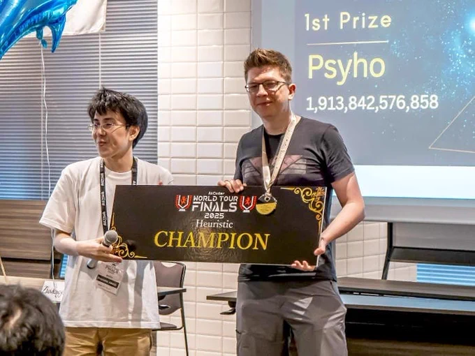 🚨 Humans: 1 — AI: 0 (This Round)  
In an epic clash at the AtCoder World Tour Finals 2025, top coder Psyho from Poland outperformed OpenAI’s custom AI in a grueling 10-hour challenge. No libraries, no internet — just brains vs code.

📊 Final Score:  
- Psyho: 1.81 trillion  
- AI: 1.65 trillion  
➕ Margin: 9.5% in favor of the human!

🗣️ “Humanity has prevailed (for now!)” — Psyho  
👏 Sam Altman himself dropped a nod: “Good job Psyho.”

🧠 With equal hardware and no external tools, it was pure heuristic strategy. The outcome? A powerful reminder of what human ingenuity can still achieve.

🔥 Trend Hashtags:  

AtCoderFinals #HumanVsAI #CodingBattle #PsyhoWins #TechShowdown #OpenAI #XTrending #AIChallenge #SamAltman #DevLife
