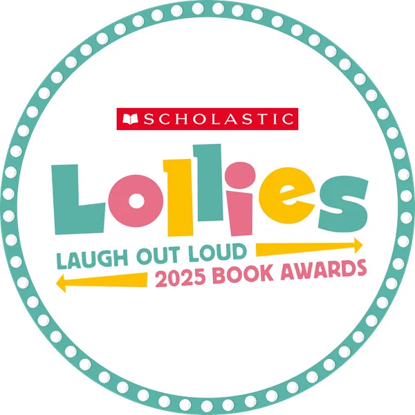 Graphic with the logo for the Lollies Laugh Out Loud 2025 Book Awards 2025 sponsored by Scholastic