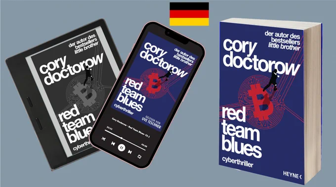 The German edition of Red Team Blues as an ebook, an audiobook and a paperback.