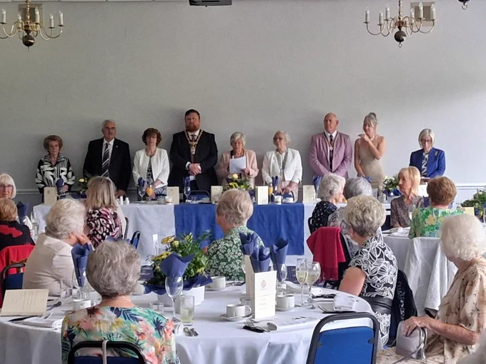 Mayor of St Helens Borough, Cllr Seve Gomez-Aspron, pictured at top table with other attendees for 100th anniversary of the St Helens Inner Wheel at Haydock Golf Club