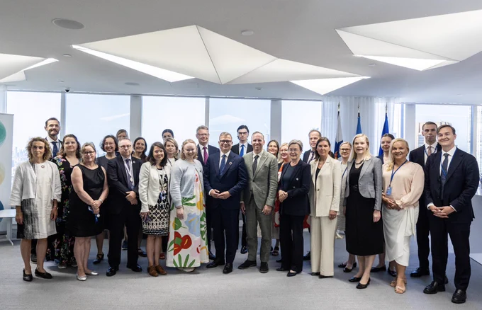 Group photo of the Prime Minister of Finland, Mr. Petteri Orpo with Finland’s Delegation to the UN HLPF.