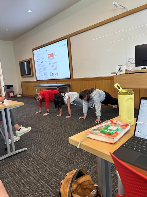 Students in the 2nd year cohort held a plank challenge to demonstrate isometric exercises in their Orthopedics class.