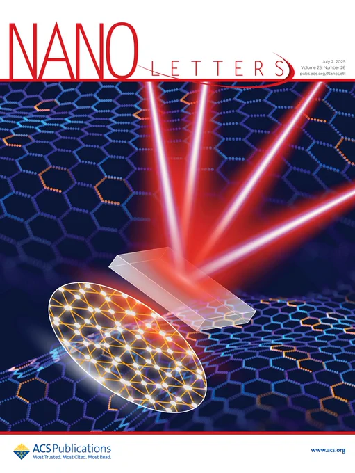 ACS Publications Cover Art with purple honeycomb pattern and red lasers
