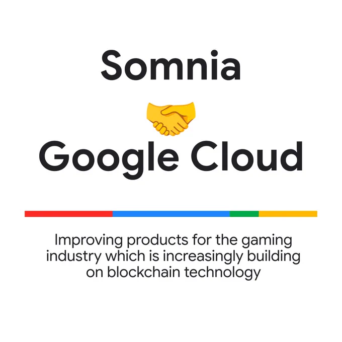Abstract image with two company logos, a handshake emojii and text: "Improving products for the gaming industry which is increasingly building on blockchain technology."