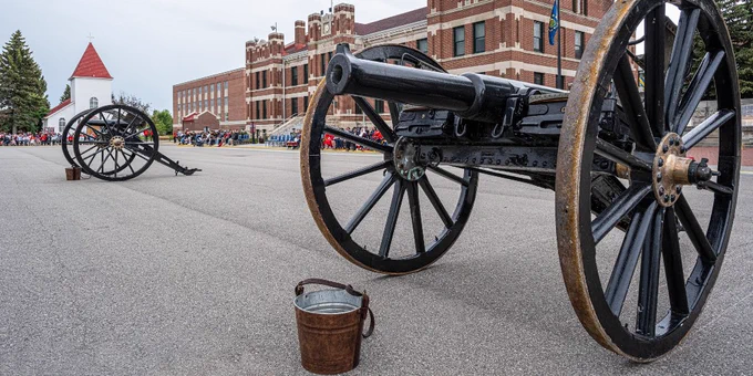 Two field guns are on Parade Square. 