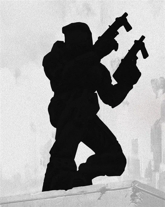 A silhouette of Master Chief from the cover of Halo 2.