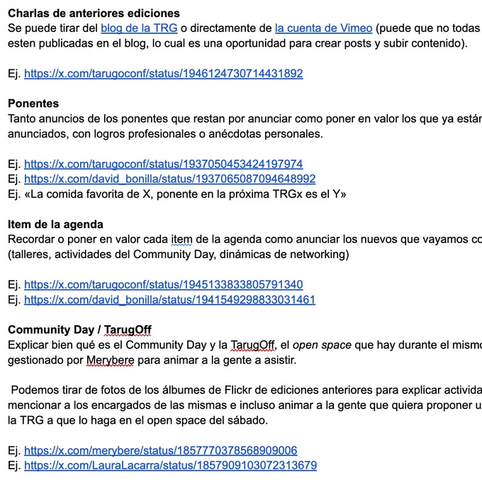 Captura de la guía de contenido para publicar en redes sociales de la TRGx