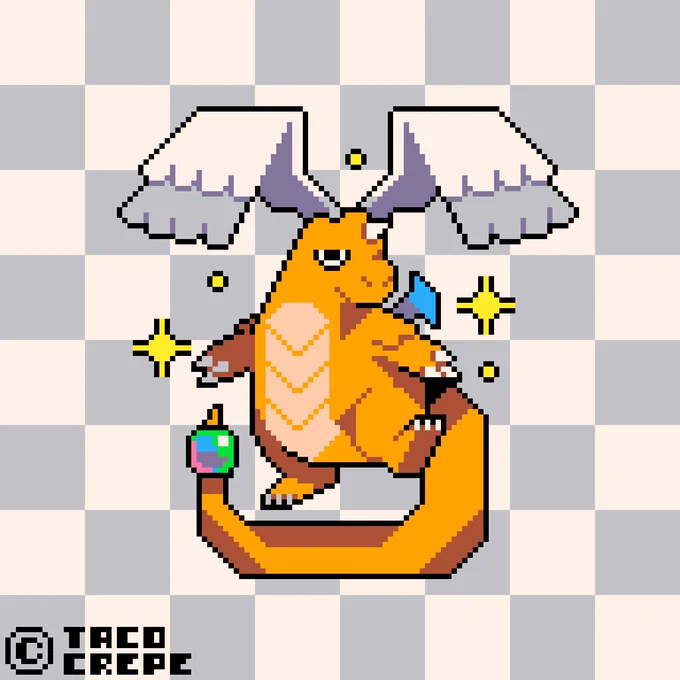 A pixel art illustration of the pokemon Mega Dragonite - a newly announced mega evolution for the new Pokemon Game:  Legends: Za