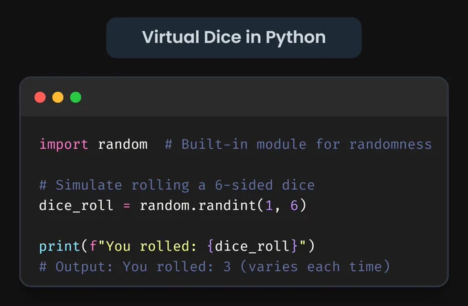 Simple Python code for virtual 6-sided dice