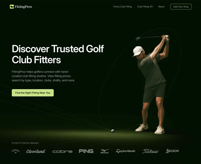 Home page for FittingPros, a golf club fitting directory in the U.S.