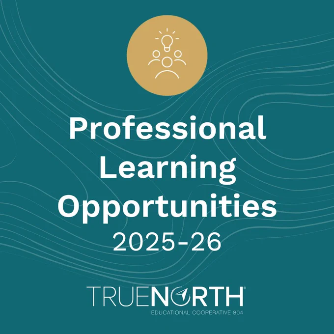 Teal graphic that reads Professional Learning Opportunities 2025-26 with gold icon identifying educators learning together