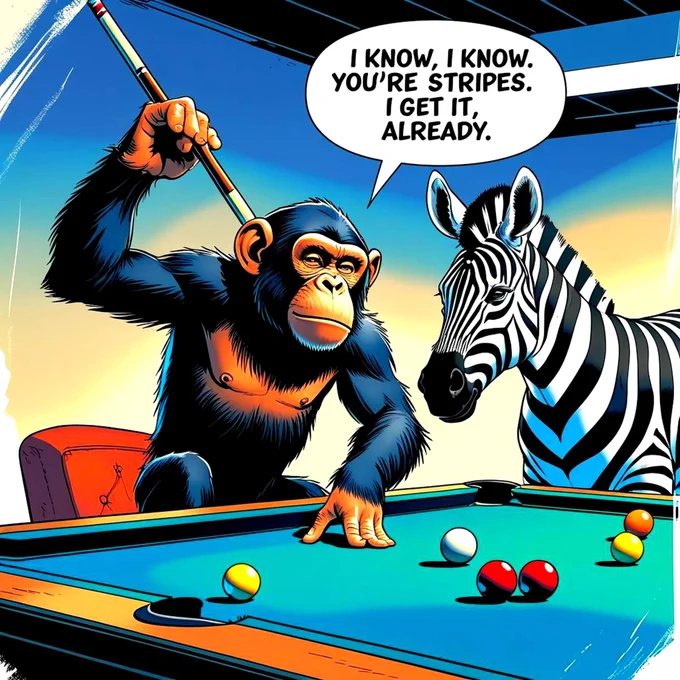 Funny Pics 📸 - 🤣🤣🤣 Self explanatory 🤔💯🤣
#funny #funnypics #zebra #stripes #poolballs #monkeys #animals #pool #goplaypool #goplaypoolapp 